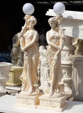 欧式玻璃钢人物雕塑艺术品客厅户外落地摆设可定制作灯人仕女路引