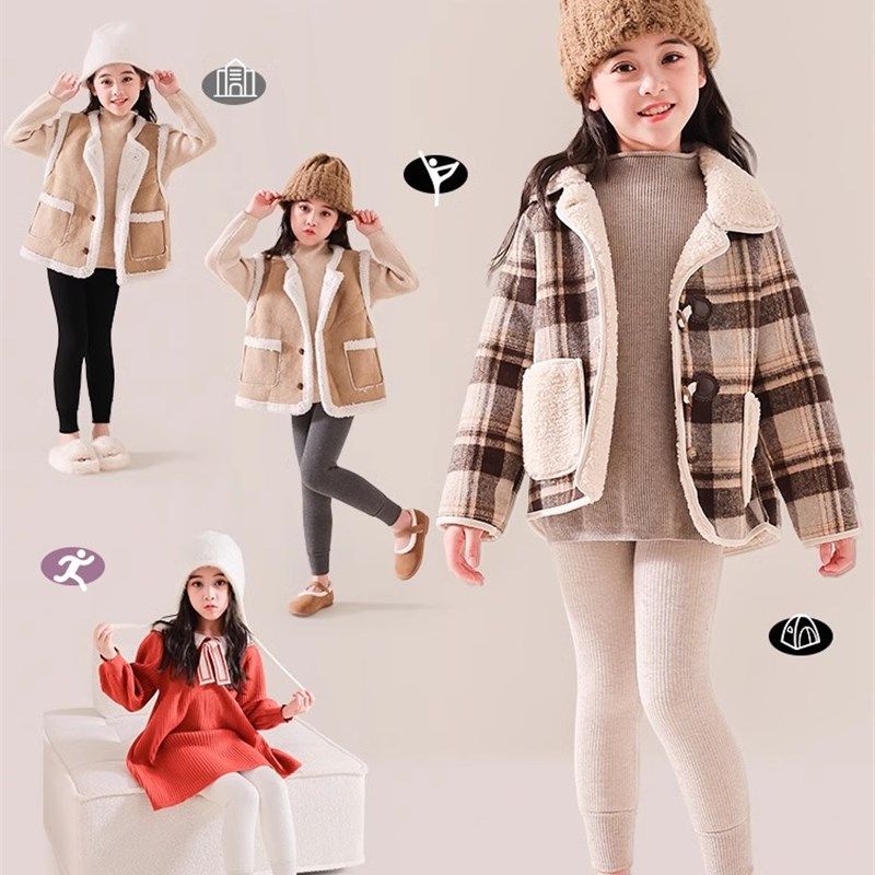 女童打底裤冬季加绒加厚保暖宝宝外穿九分裤袜白色儿童羊羔绒裤子