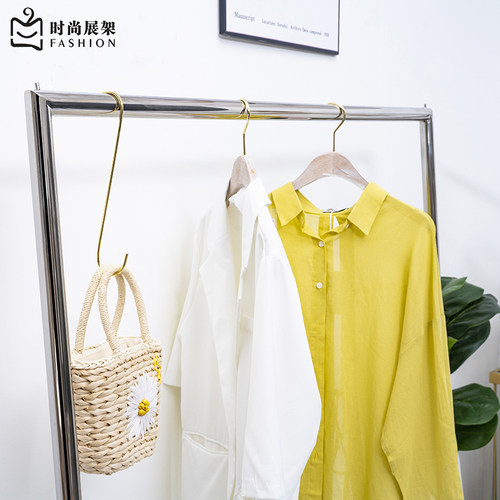 定制服装店展示架不锈钢银色镜面圆管挂衣架落地式女装弧形侧挂架