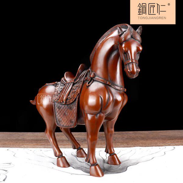 铜匠仁紫铜唐马摆件纯铜工艺品马到成功办公室装饰品创意开业礼品