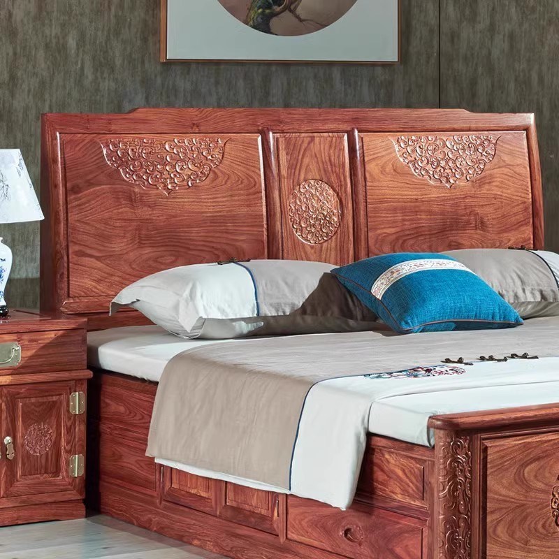 刺猬紫檀家具红木大床1.8米现代新中式花梨木Q床全实木双人结婚床