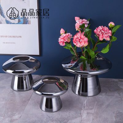 轻奢电镀蘑菇云创意玻璃花器样板间售楼处电视柜玄关软装饰品摆件