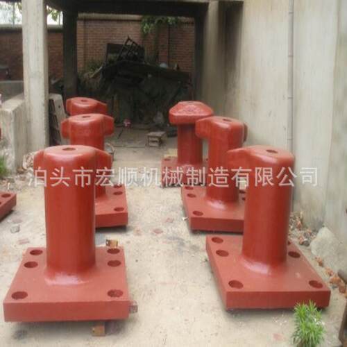 50千单牛铸檐铁系船柱WSN方座圆座全檐钩预件锚定船用钩埋式柱不