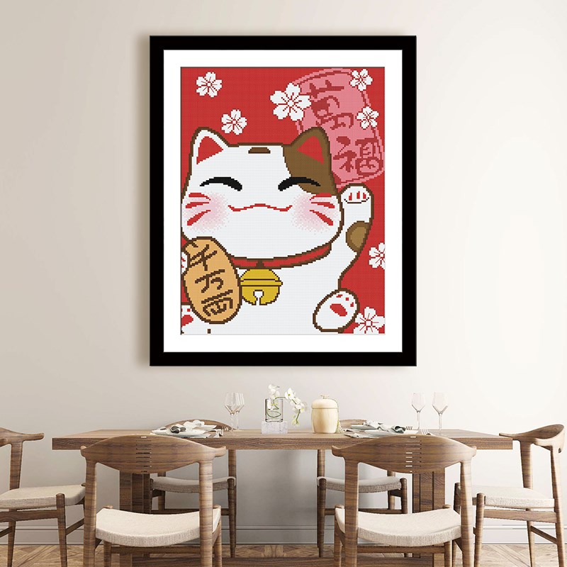 KS十字绣线绣客厅满绣自己绣动物简单绣玄关小画幅卡通可爱猫猫
