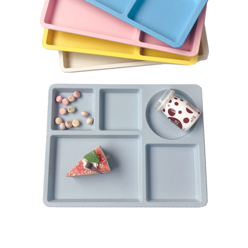 A5材料韩式单色5分格盘儿童餐具托盘宝宝长方形餐盘环保植物