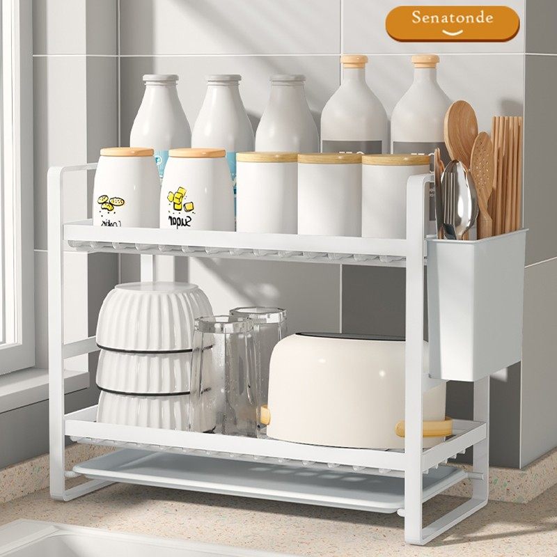 不锈钢调料置物架厨房窄款小型台面餐具调味品碗盘碗筷沥水收纳架