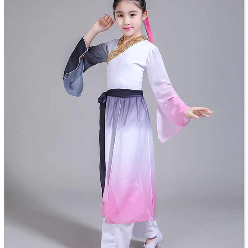 六一儿童水墨古典舞蹈服女童汉服中国风飘逸儿童舞蹈豆蔻演出服装