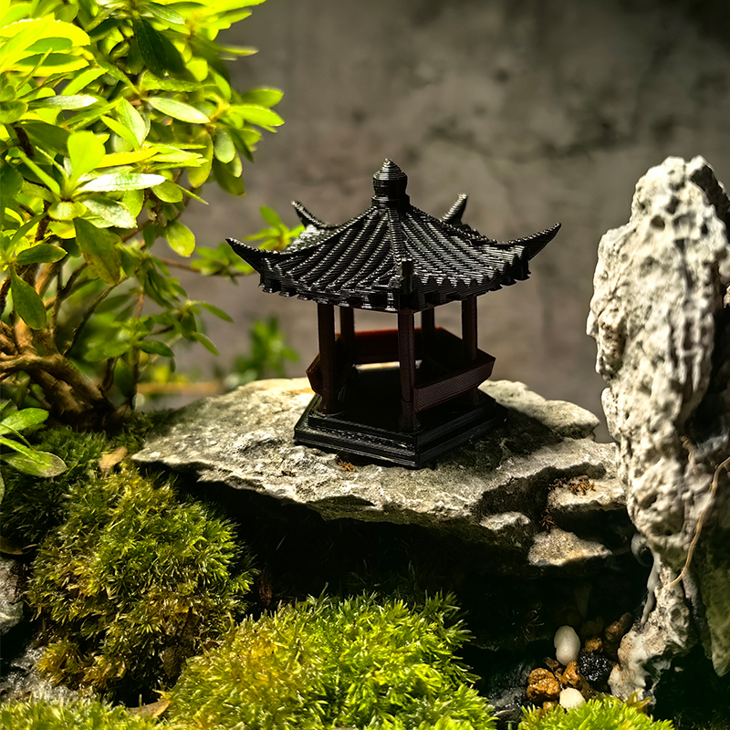 五角小凉亭造景小摆件假山奇石水陆缸鱼缸庭院盆景中式古建筑模型