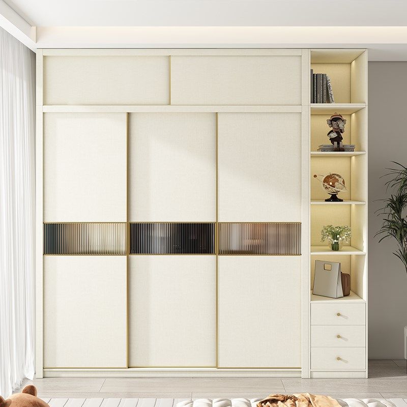 加高2.5-3.0米奶油风推拉门衣柜家用卧室小户型ENF级轻奢趟门衣橱