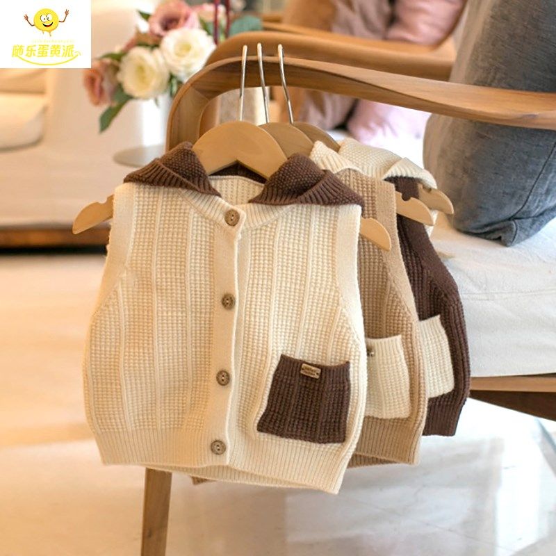 男童毛衣马甲秋装宝宝针织婴儿童毛线背心开衫外穿连帽开衫小童