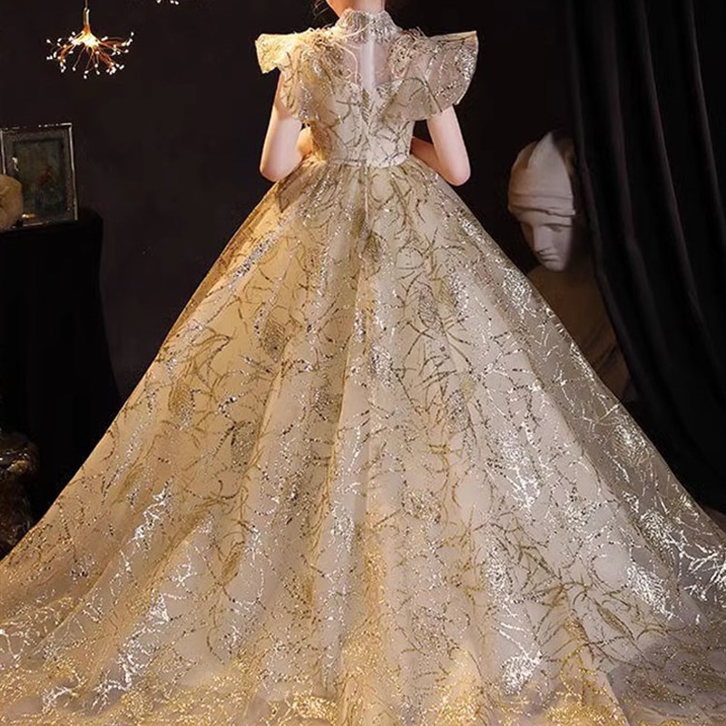 女童夏天轻奢小众高端连衣裙高级感小女孩过生日主持人拖尾礼服裙