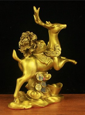 纯铜鹿铜梅花鹿摆件铜钱元宝白菜家居客厅店铺开业送礼工艺品