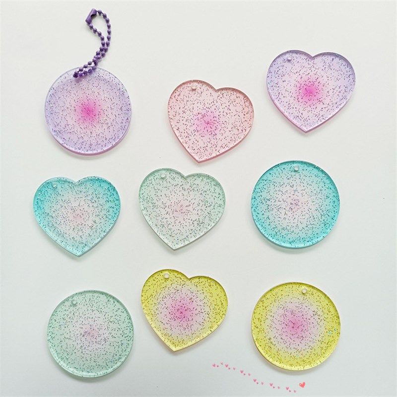 5个送链条 透明闪粉晕染渐变咕盘 分裂爱心亚克力咕卡圆盘 钥匙扣,文具电教/文化用品/商务用品,贴纸/立体贴纸,淘宝优惠券,粉丝福利购,淘宝优惠卷