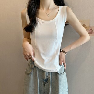 MM谢谢家大码女装吊带背心女胖mm内外搭夏季新款无袖白色打底上衣