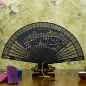 杭州王星记扇20CM细拉手绘乌木扇女式 折扇23cm工艺扇礼品收藏扇