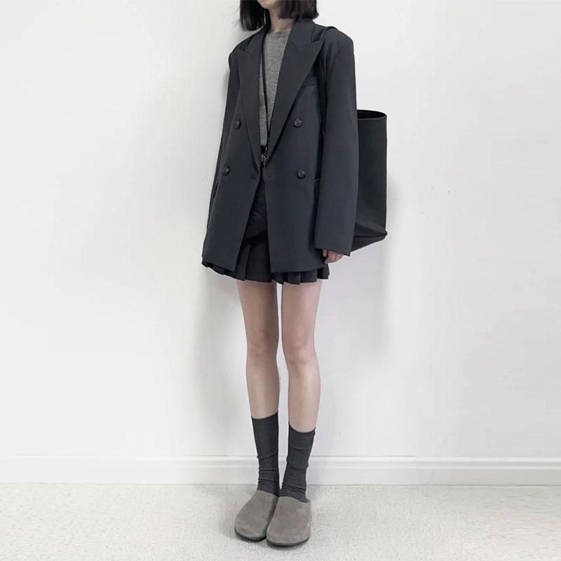 高级感灰色宽松西装外套女2025春季新款小个子中长款休闲西服上衣