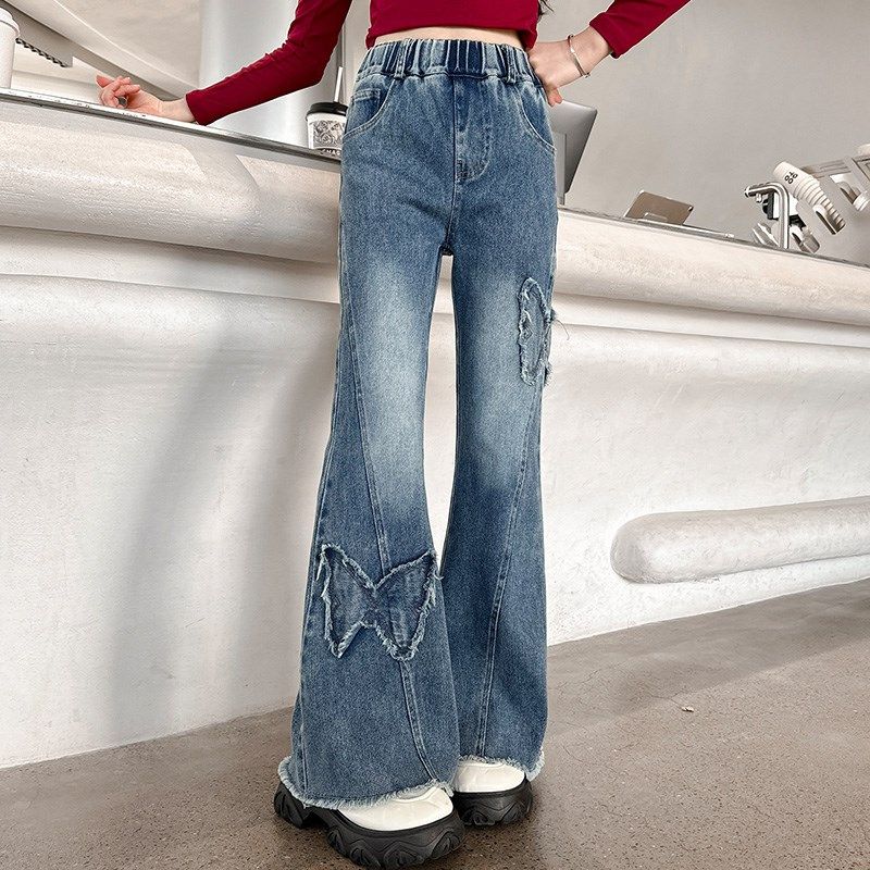 女童喇叭裤春秋2024新款春装大童时尚洋气修身春季牛仔裤儿童裤子