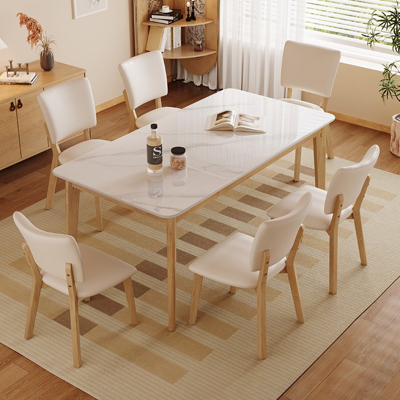 馨佰利橡胶木岩板餐桌2024新款长方形家用小户型实用吃饭桌椅组合