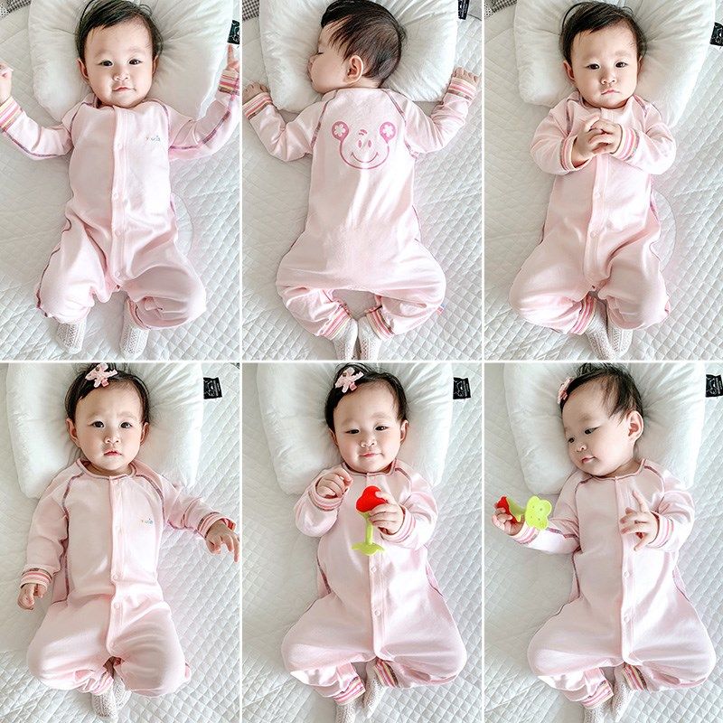 优奇婴儿连体衣服纯棉春秋装女宝宝0一1岁冬季男宝打底长袖睡衣3