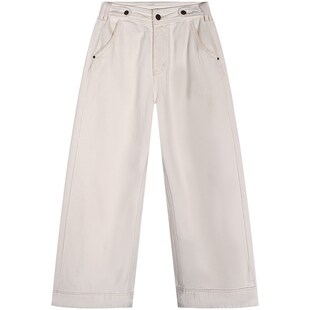 落落狷介 加绒牛仔裤女秋冬款2023新款白色高腰小个子裤子阔腿裤