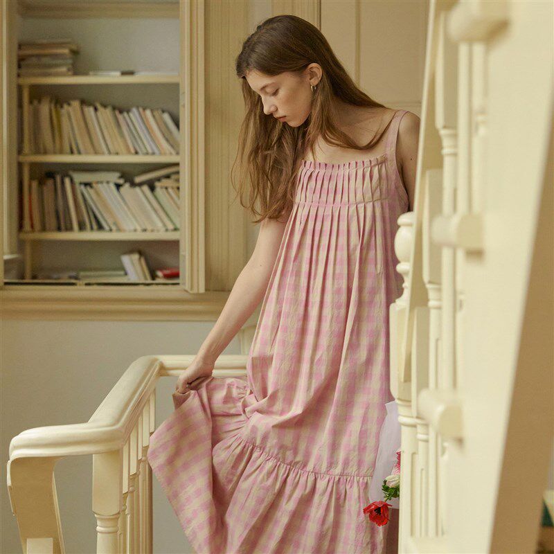 LLANO色织维希格吊带裙度假浪漫无袖背心甜美气质中长裙女夏秋