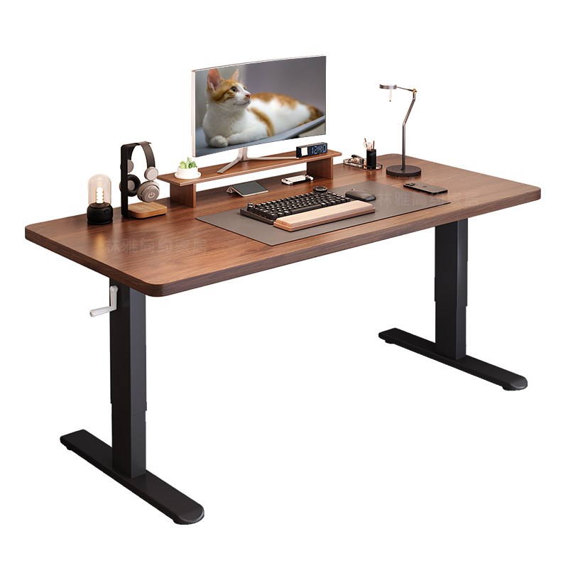 实木升降书桌电脑桌深胡桃色办公桌长100学生写字台120cm宽50桌子