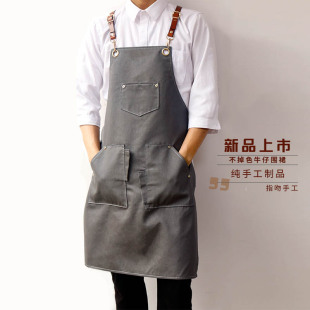 咖啡师蛋糕店牛仔工作围裙男士 工作服围裙定.制LOGO 夏季 2021新款