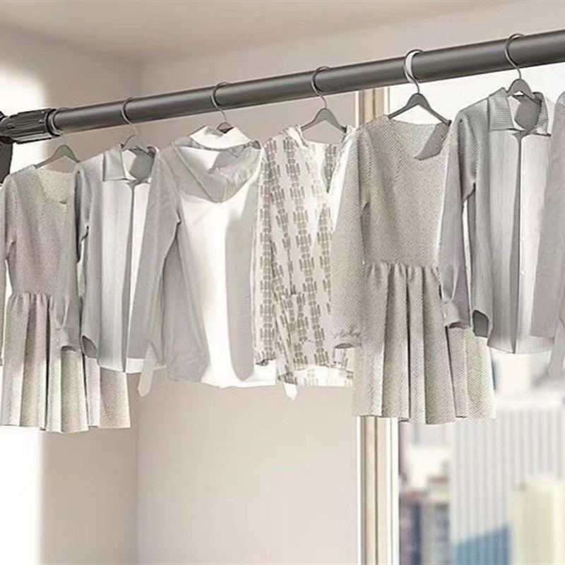 晾衣杆免打孔安装不锈钢伸缩支撑架窗帘杆室内阳台挂衣柜浴帘杆子