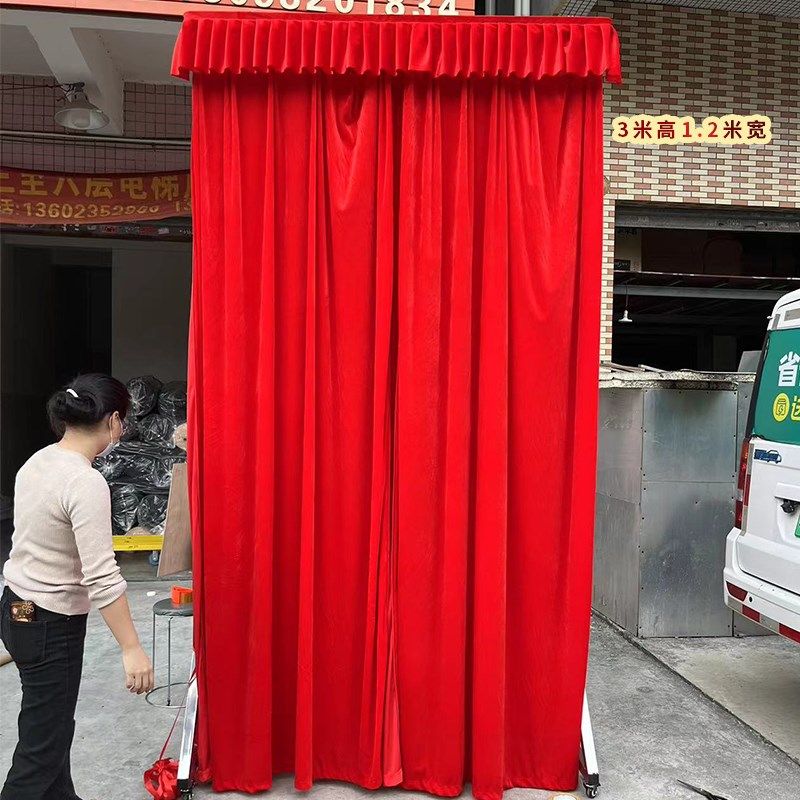 定制轨道揭幕布揭幕架导轨滑轮子窗帘式两边拉开揭幕揭牌匾红绒布