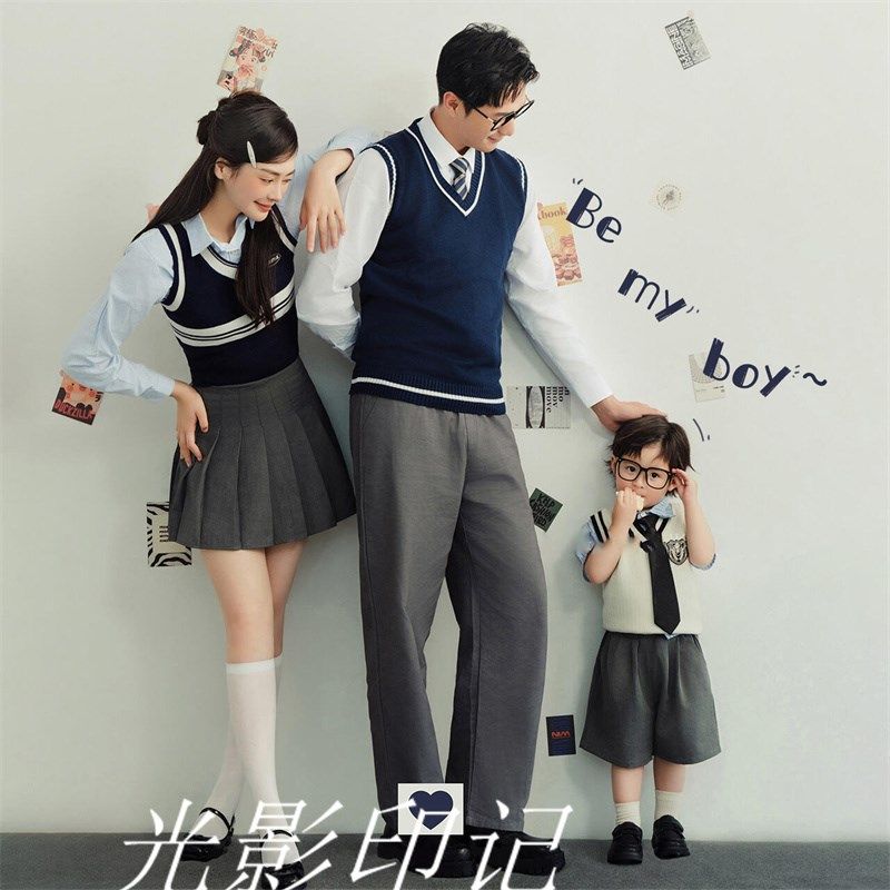 全家福摄影服装家庭装学院风三口亲子H装影楼拍照周岁亲子摄影套