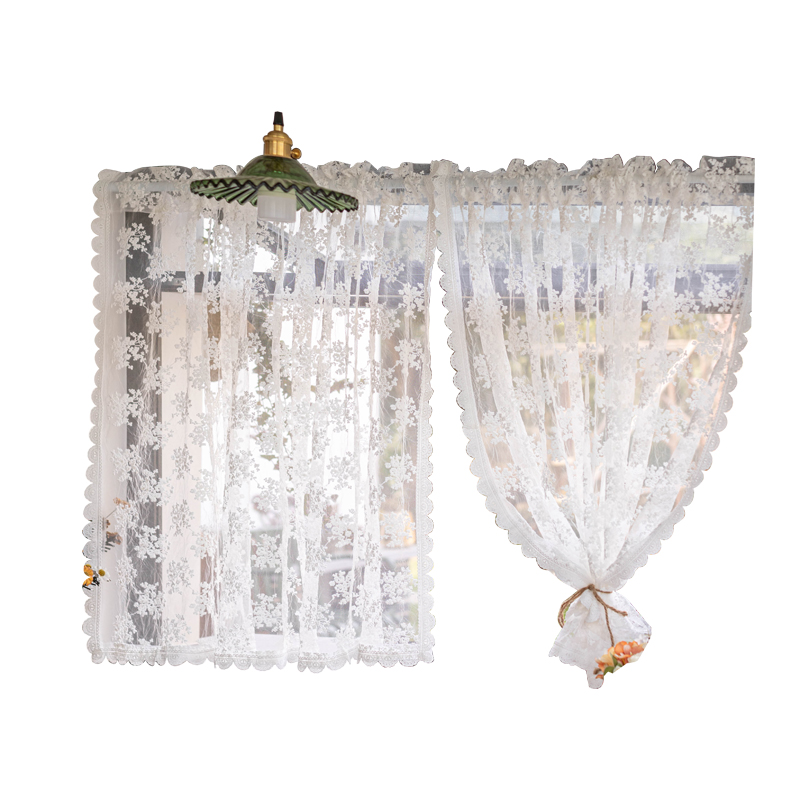 免打孔短帘半帘小清新白色蕾丝纱帘半遮光装饰隔断门帘飘窗窗帘