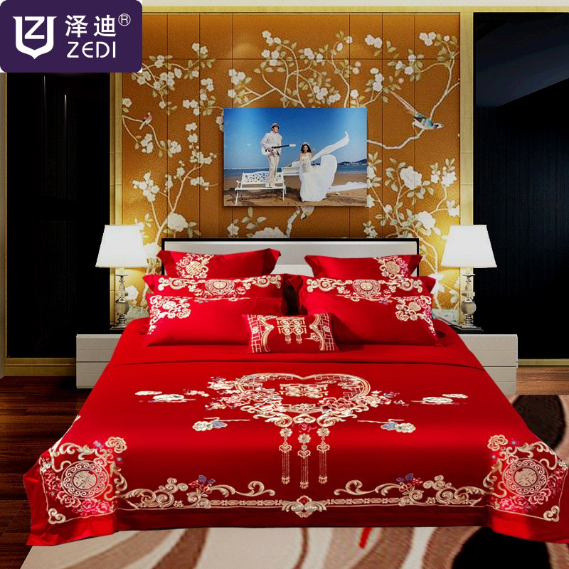 大红色百子全棉纯棉婚礼结婚房四件套婚庆被套陪嫁床品六八十件套
