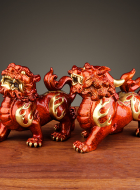 貔貅摆件全铜貔貅一对彩铜皮丘家居客厅装饰品乔迁新居开业礼物