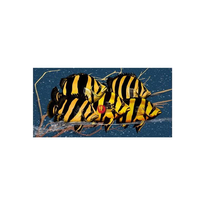 虎鱼装饰画办公室客厅水族馆招财艺术现代虎鱼茶台鱼缸后墙壁挂画