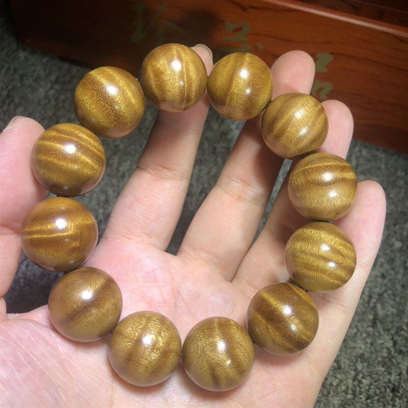 精品四川金丝楠木小叶桢楠木枯木老料精品水波纹20mm12颗男款手串