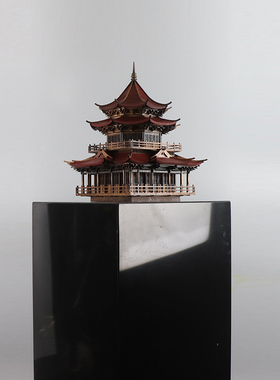 新中式古建筑八角凉亭艺术品雕塑台客厅书房办公桌软装饰品摆件