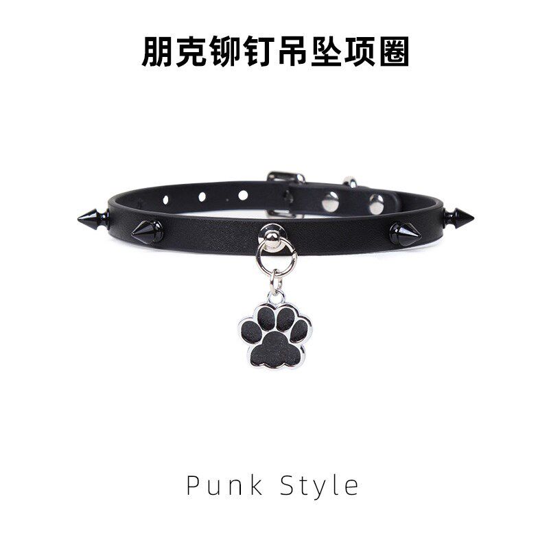 项圈女m定制金属狗爪吊牌锁骨链颈带皮质脖圈
