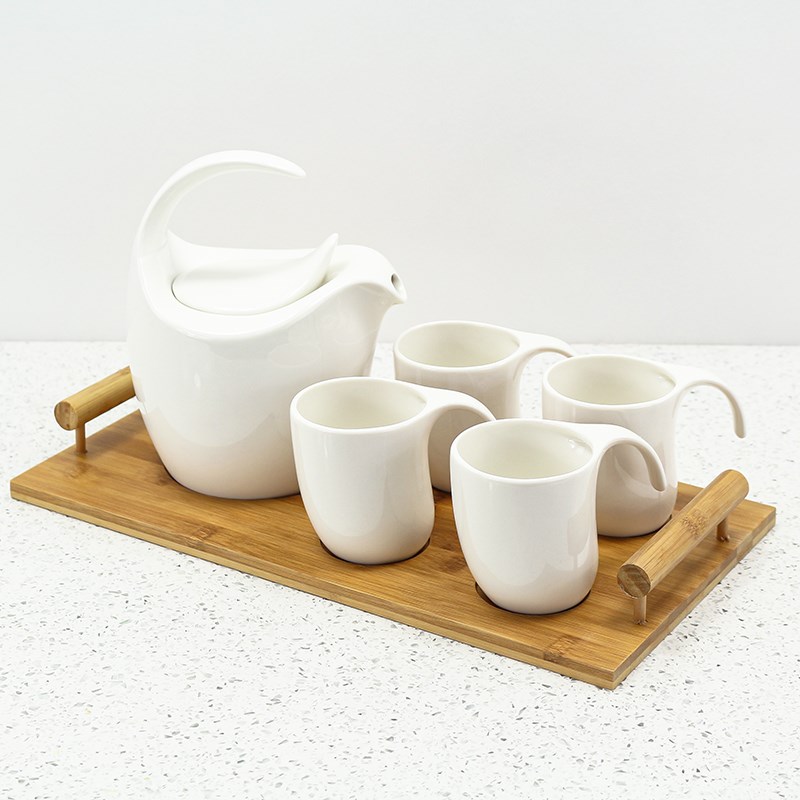 样板间客厅茶几摆件托盘茶杯茶壶套装陶瓷茶具样板房软装饰品摆设