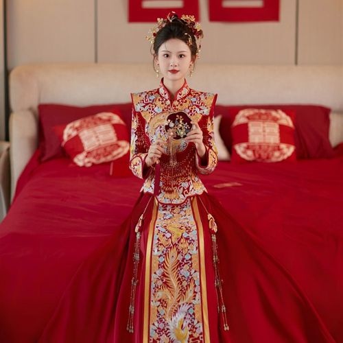 B19龙凤褂嫁衣新款新娘结婚高级秀小个子出嫁婚服中式裙褂秋冬女