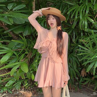 温泉泳装 泳衣女款 高级感2024新款 罩衫 夏连体保守微胖女孩遮肉长袖