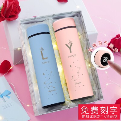 智能保温杯十二星座情o侣款一对清新男女学生便携可爱刻字定制水