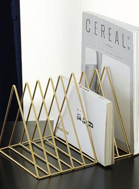 ins北欧风轻奢书架杂志报刊架创意桌面收纳摆件客厅书房软装饰品