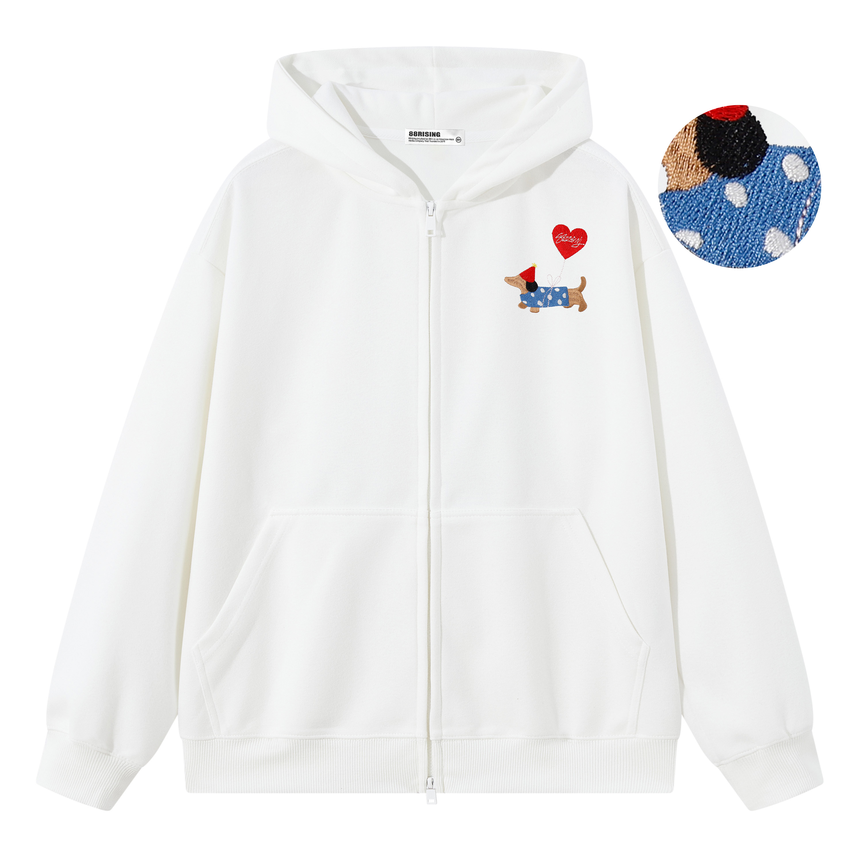 88rising刺绣宽松连帽开衫卫衣