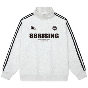 88rising运动条纹拼接百搭休闲情侣半拉链外套针织立领卫衣男女款