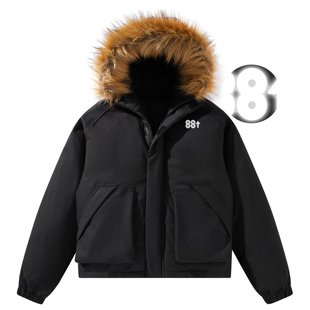 88rising冬季加厚鹅绒保暖毛领派克服连帽工装羽绒服外套男女同款