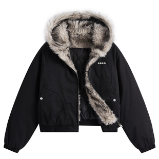 88rising 座山雕厚款外套开衫保暖长绒棉袄连帽纯色棉服 男女同款