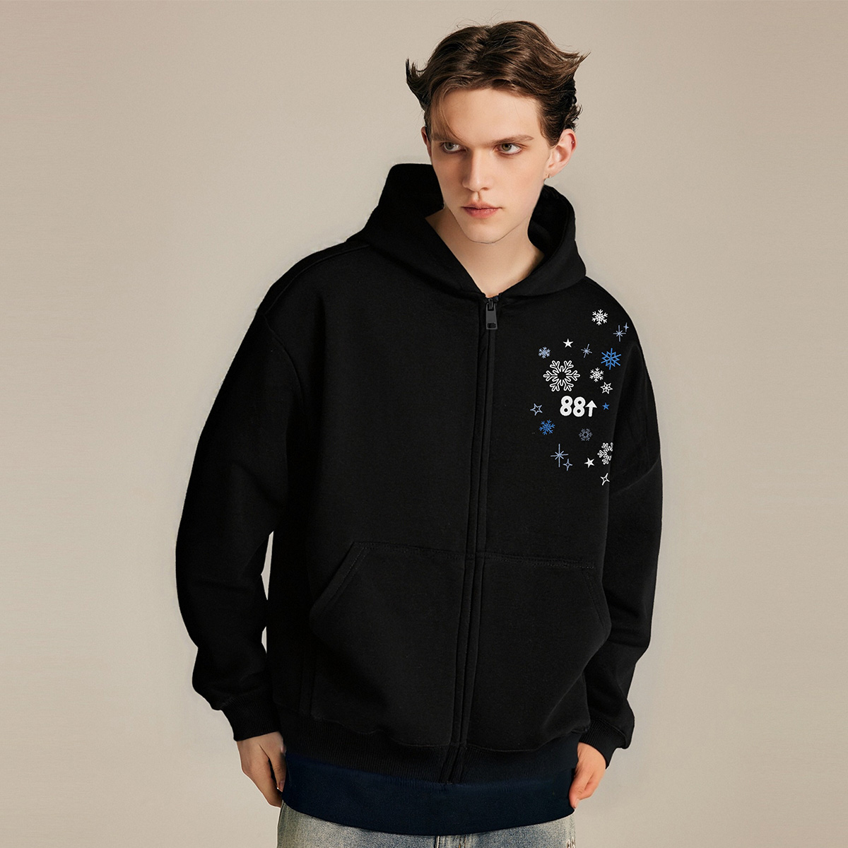 88rising刺绣logo连帽开衫卫衣