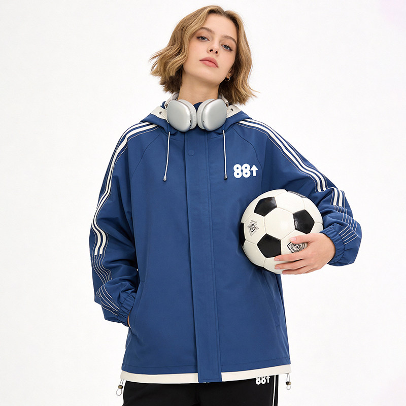 88rising美式复古印花连帽夹克男春秋宽松条纹运动风百搭情侣