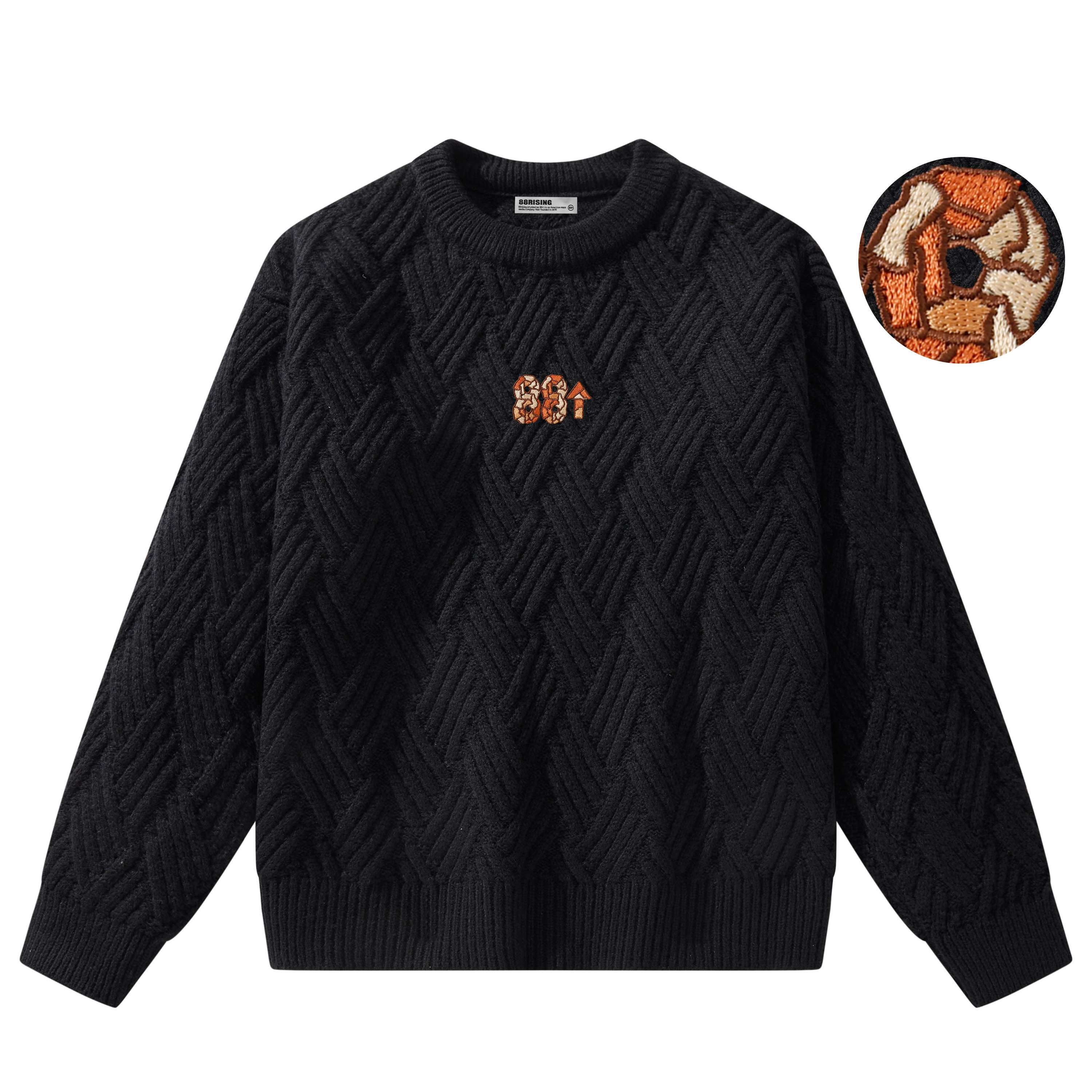 88rising 纯色龟裂纹小刺绣象形logo打底衫秋冬圆领毛衣