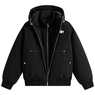 88rising美式复古假两件连帽棉衣男加厚保暖撞色拼接防寒棉服外套